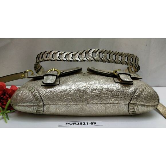 Coach Poppy Whipstitch Metallic Gold Leather Braided Strap Crossbody Bag Purse - Picture 7 of 12